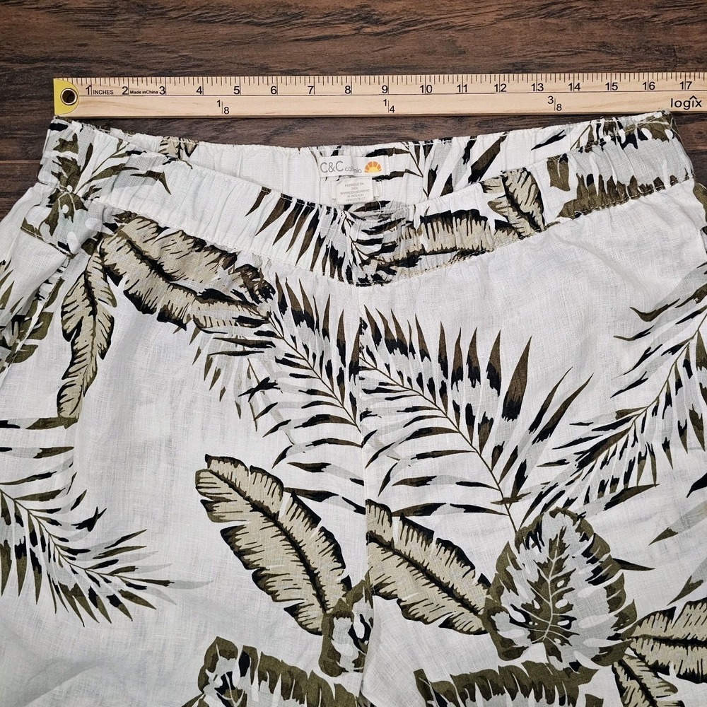 C&C California 100% Linen Pull On Ivory Floral Tropical Beach Pants Plus 1X Read - Picture 3 of 14